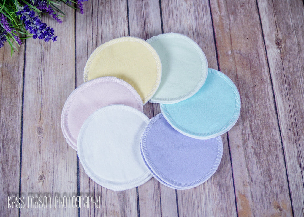 Washable Breast Pads, 6 pairs (12 pads) of Pastel Colors with PUL - Cute and Funky
