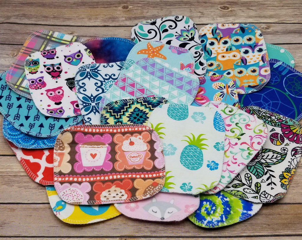 Reusable Cloth Wipes- 20 Mixed Prints- 5"x 6" - Cute and Funky
