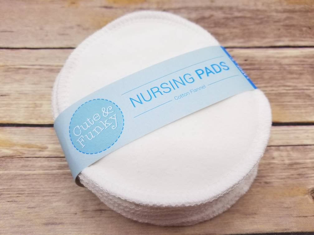 Reusable Nursing Pads- 6 Pairs (12 pads)- 100% White Cotton - Cute and Funky