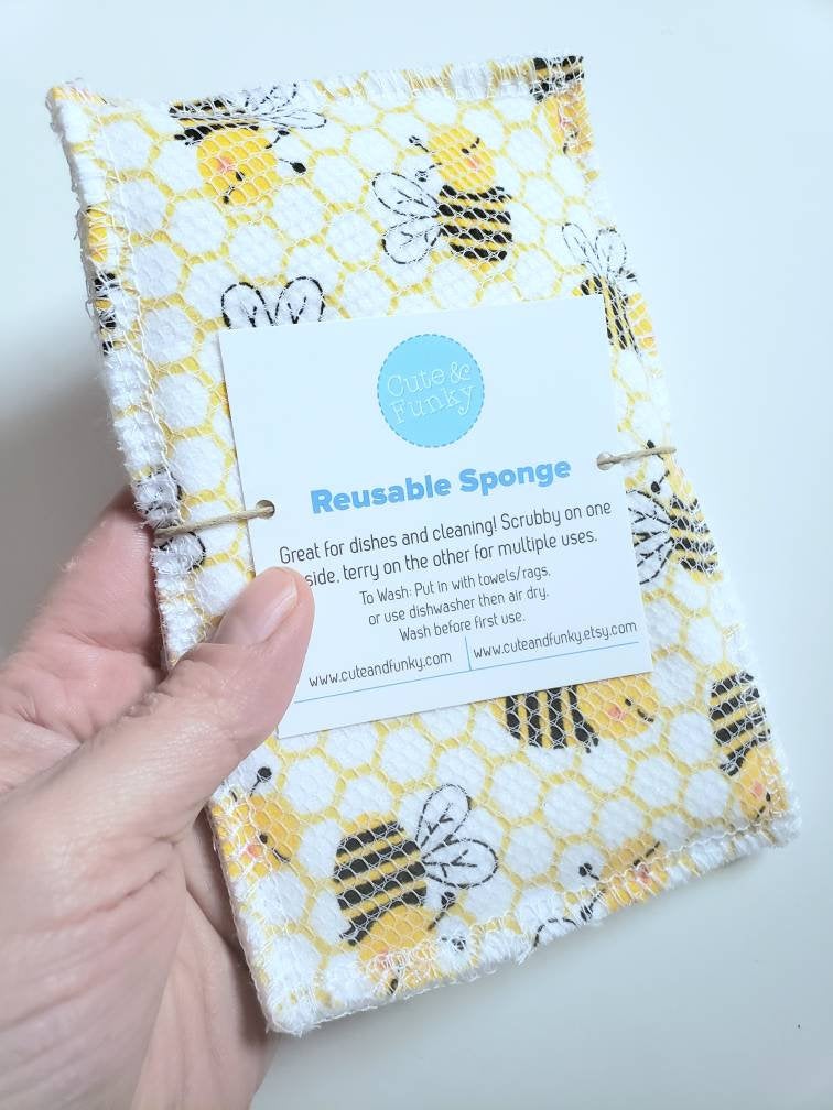 Reusable Unsponge, Random Prints, Zero Waste Kitchen Washable Cloth Sponge- Set of 3 Bundle - Cute and Funky