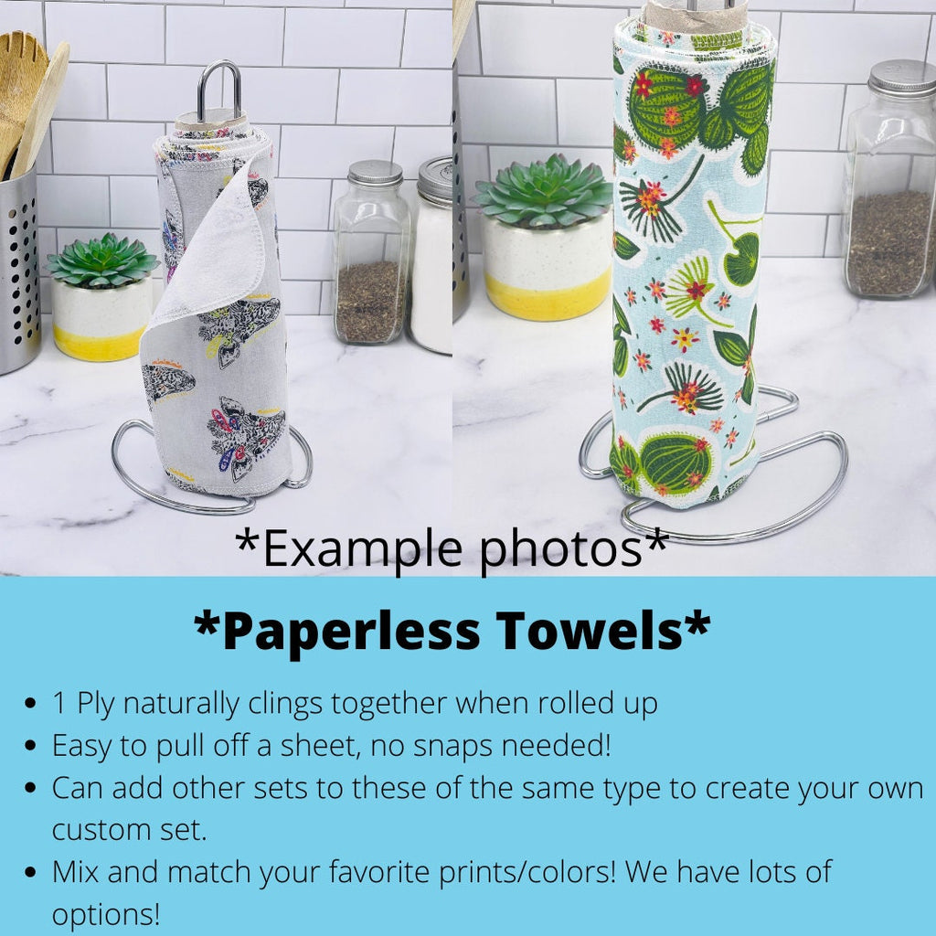 Zero Waste Kitchen Cloths/ Paperless Towels/ 12 Mixed Prints 10x10 /Reusable Cloth Paper Towel Replacements/Unpaper towels - Cute and Funky