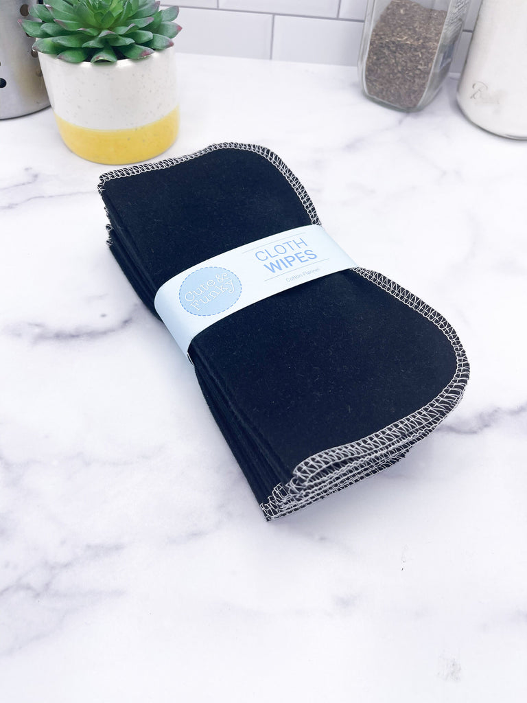 Flannel Napkins/ Black/ Cloth Diaper Wipes/ Reusable Cloth Wipes/ Zero Waste Kitchen/ - Cute and Funky