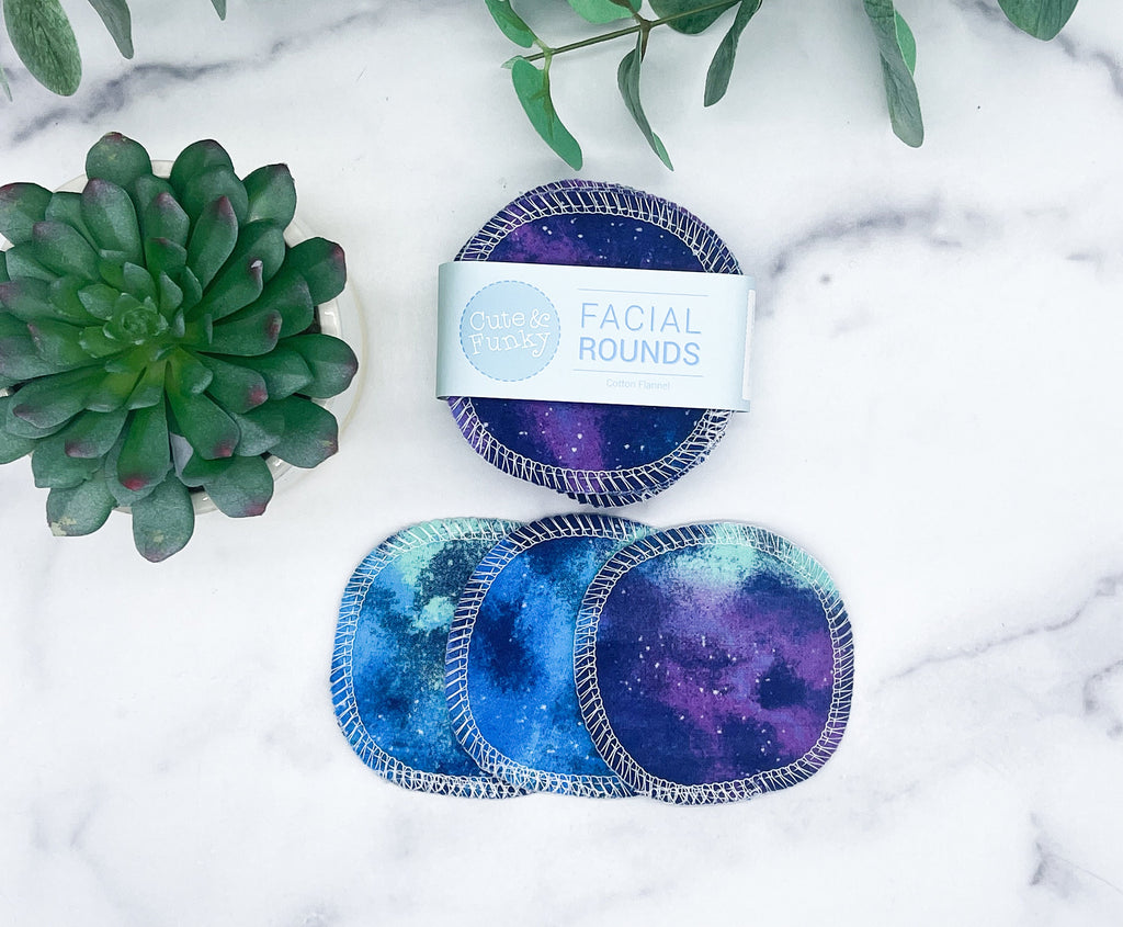 Washable Makeup Removers, Set of 20 Purple Galaxy, Reusable Cotton Facial Rounds, Galaxy Lover gift, Eco-friendly Facial Scrubby
